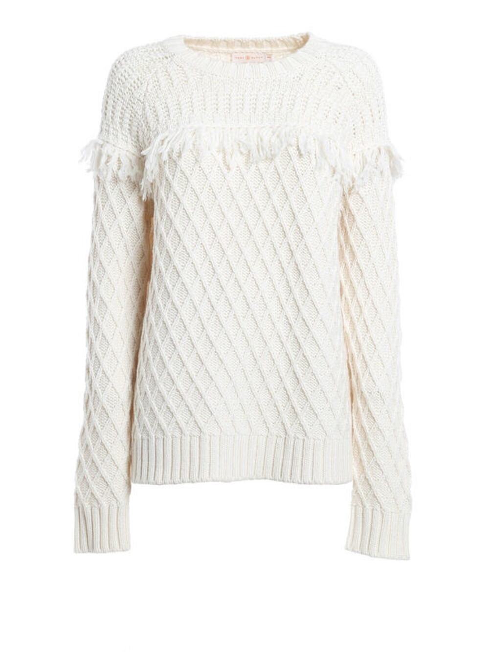 Tory Burch Fisherman Fringe Cable Knit Pullover Sweater 100% wool